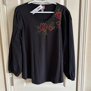 Chico's Black 3/4 Sleeve Embellished Blouse Size 2x